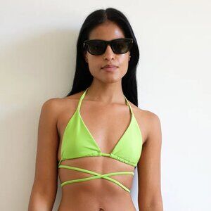 WRAY Lime Green Criss-Cross Triangle Bikini Top Sz XS